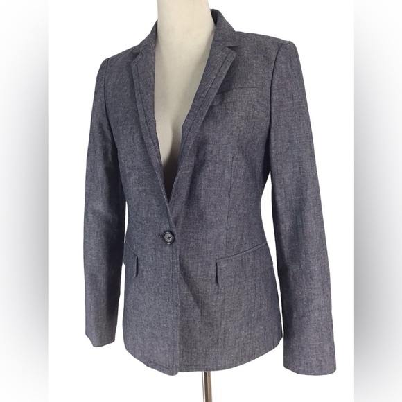 J. Crew Blue Gray Chambray Blazer Lined Size 4 - Picture 2 of 7